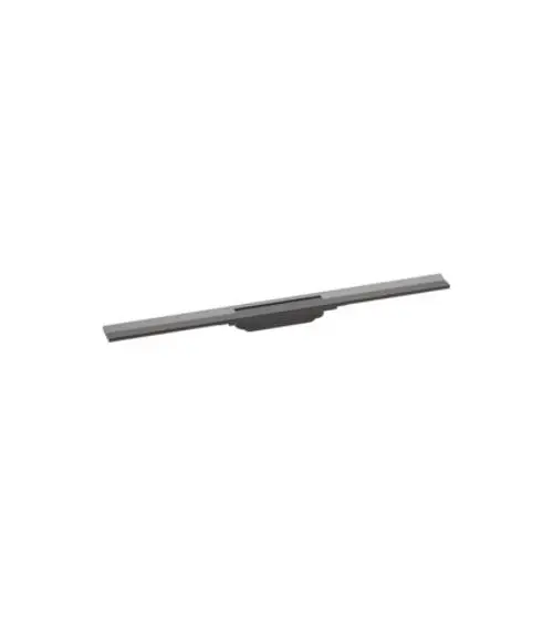 Duschrinne in schwarz mit flacher Bauweise, hergestellt von Hansgrohe. Das Produkt ist in einer minimalistischen Form und für die Nutzung in Duschbereichen konzipiert.